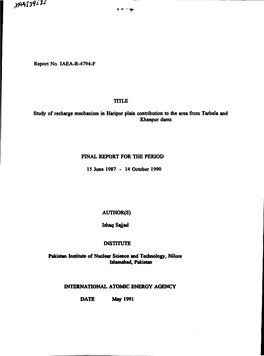 Report No. IAEA-R-4794-F TITLE Study of Recharge Mechanism In