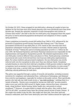 The Impacts of Ending China's One-Child Policy
