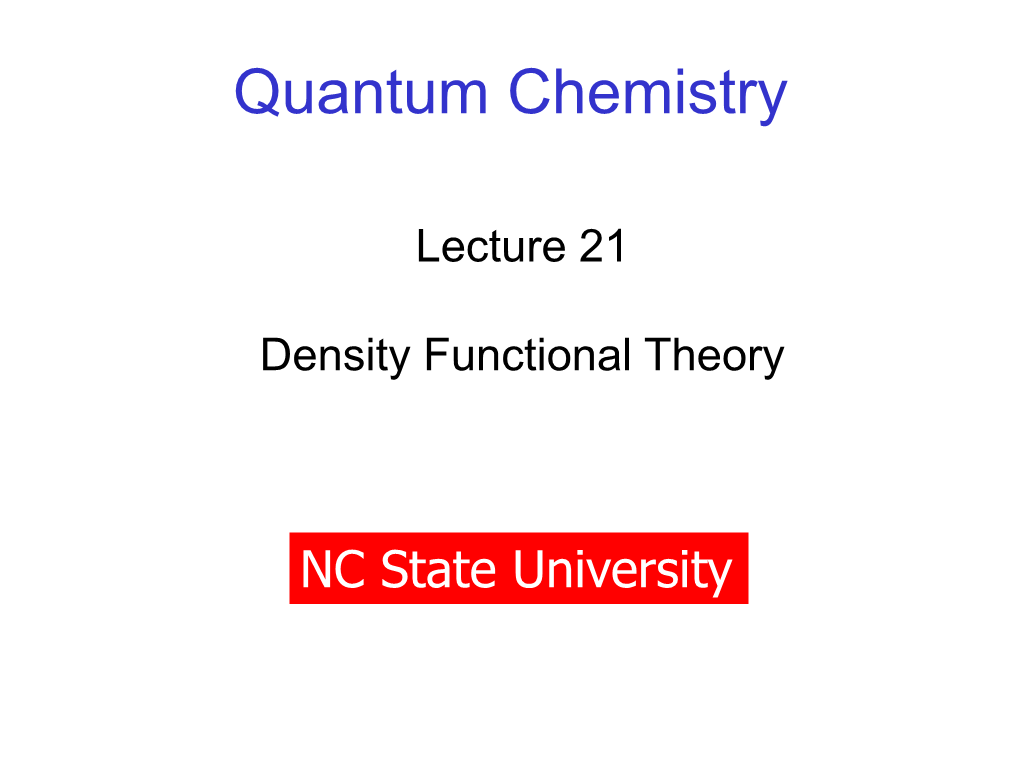 Lecture 21 Density Functiional Theory