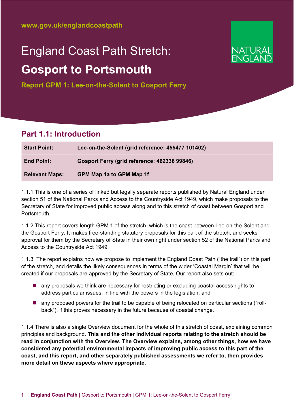 England Coast Path Gosport to Portsmouth Report GPM 1