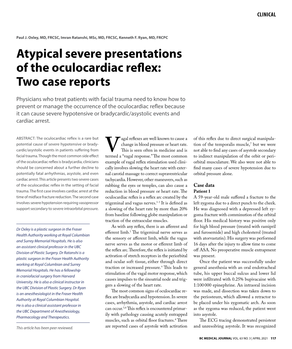 Atypical Severe Presentations of the Oculocardiac Reflex: Two Case Reports