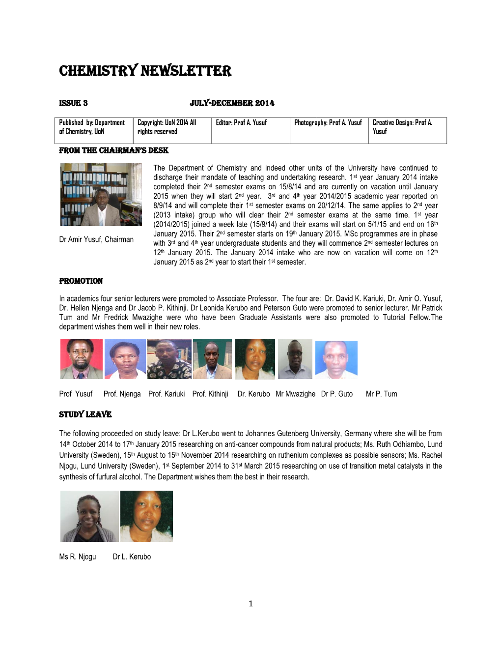 Chemistry Newsletter