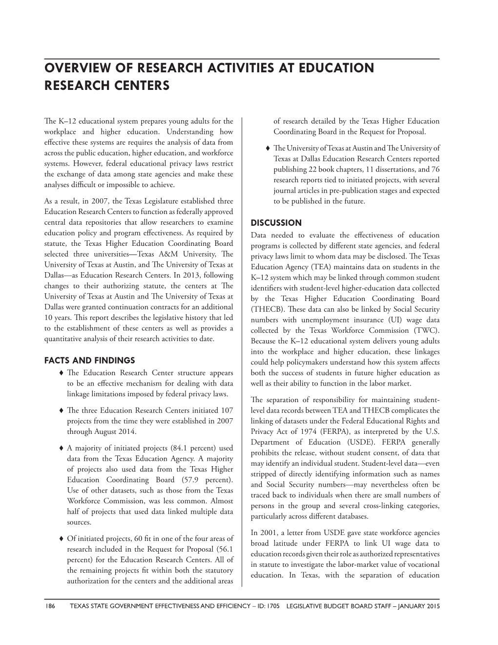 Overview of Research Activities at Education Research Centers