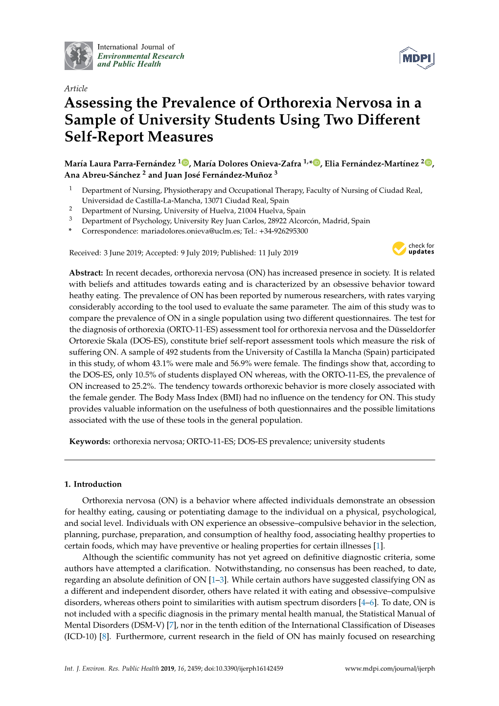 Assessing the Prevalence of Orthorexia Nervosa in a Sample of University Students Using Two Different Self-Report Measures