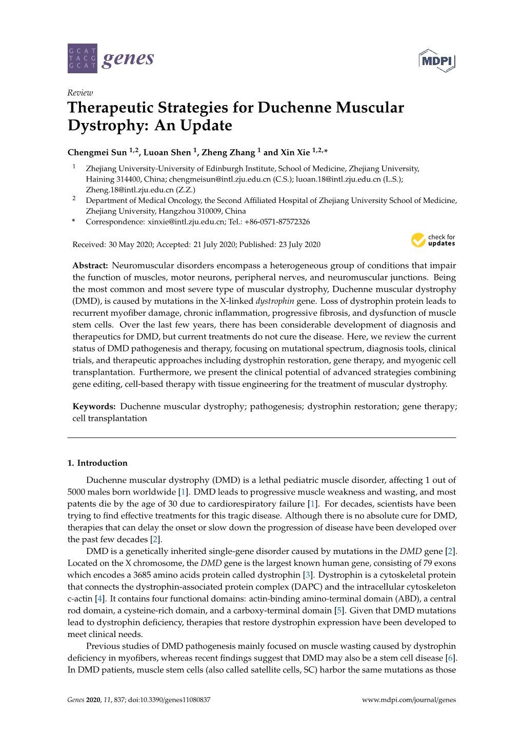 Therapeutic Strategies for Duchenne Muscular Dystrophy: an Update