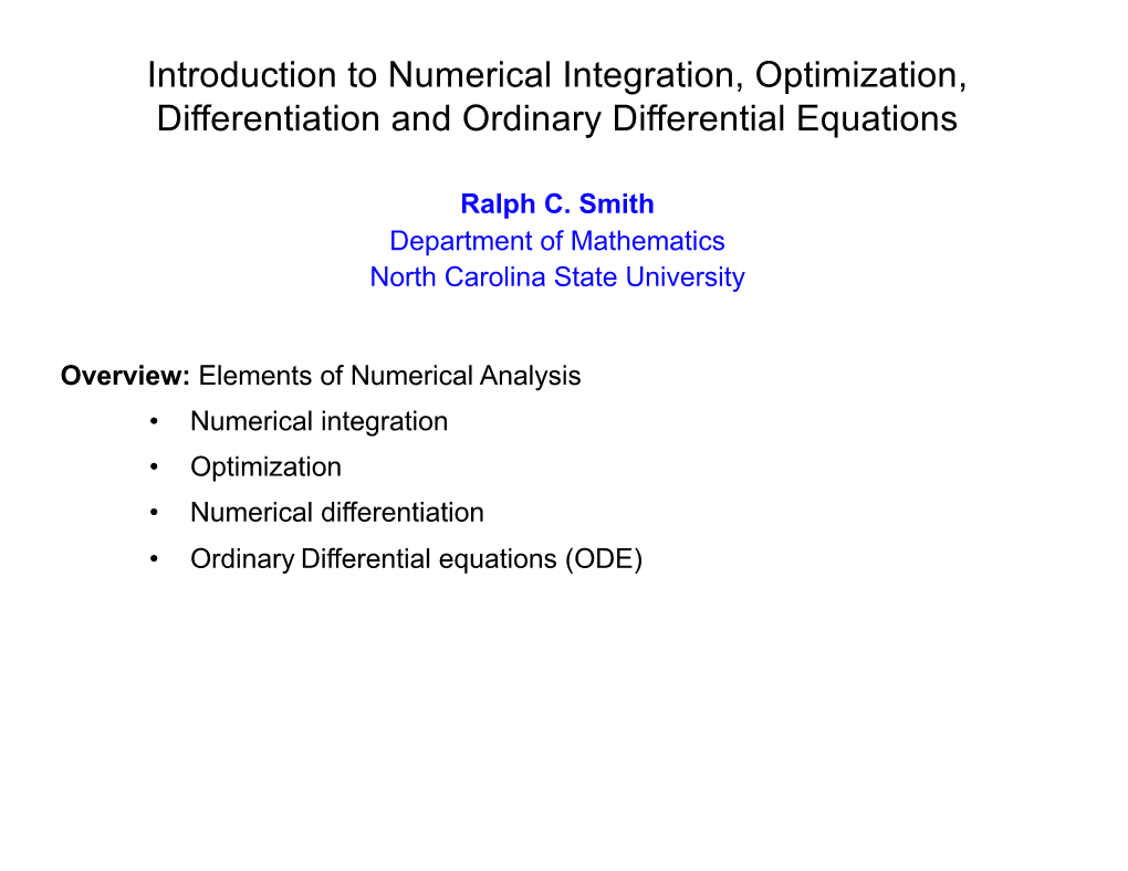 Introduction To Numerical Integration, Optimization, Differentiation ...