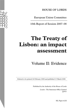 The Treaty of Lisbon: an Impact Assessment