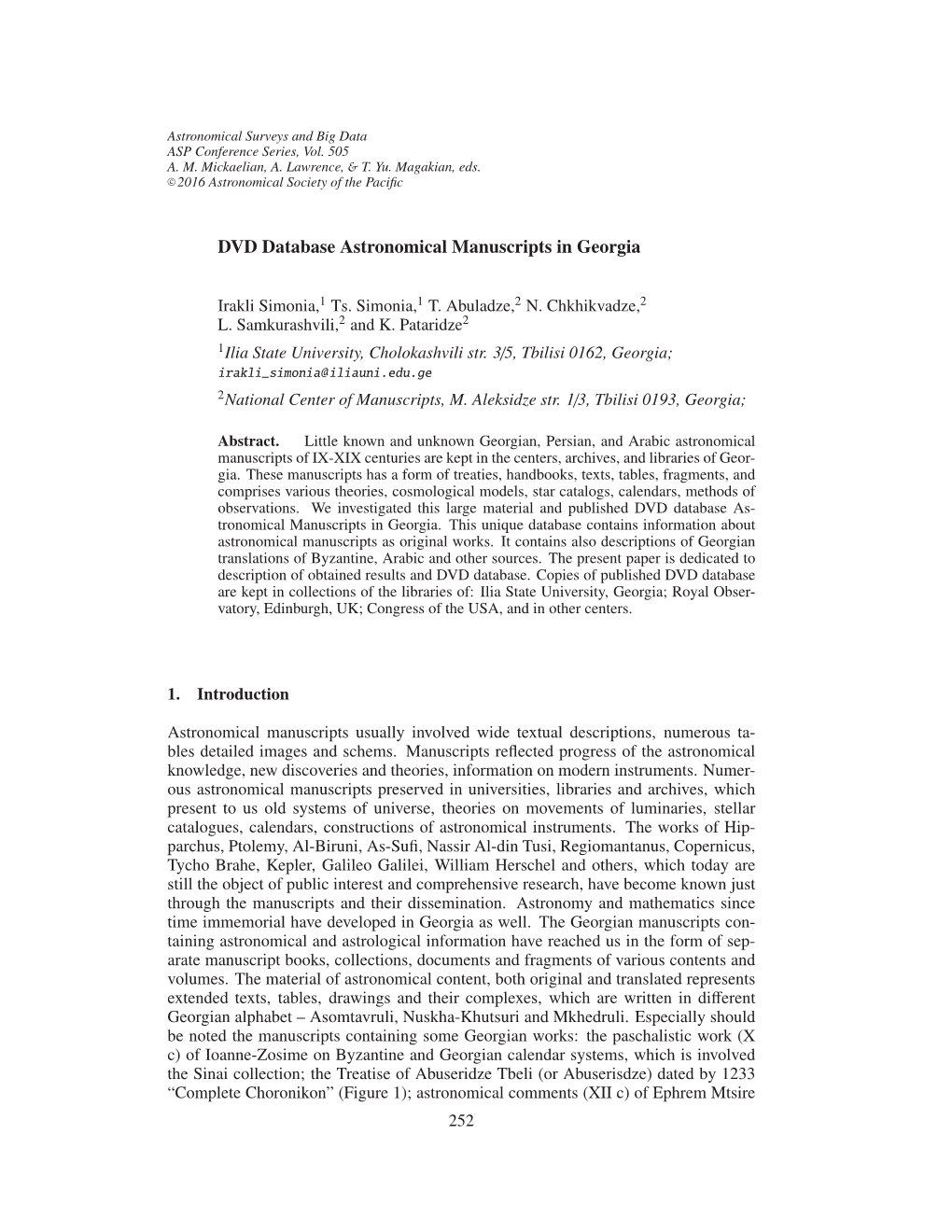 DVD Database Astronomical Manuscripts in Georgia