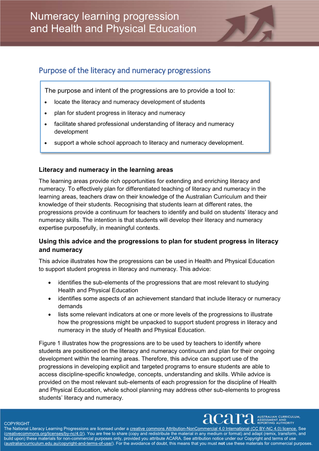 Numeracy Learning Progression and Health and Physical Education