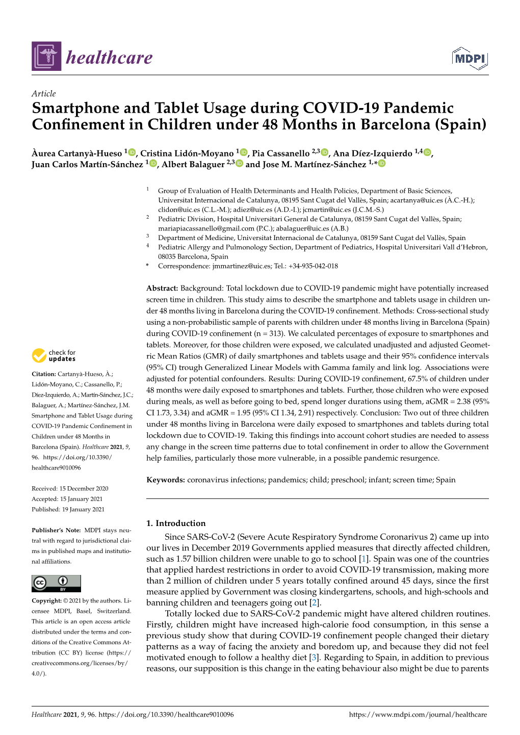 Smartphone and Tablet Usage During COVID-19 Pandemic Confinement in Children Under 48 Months in Barcelona