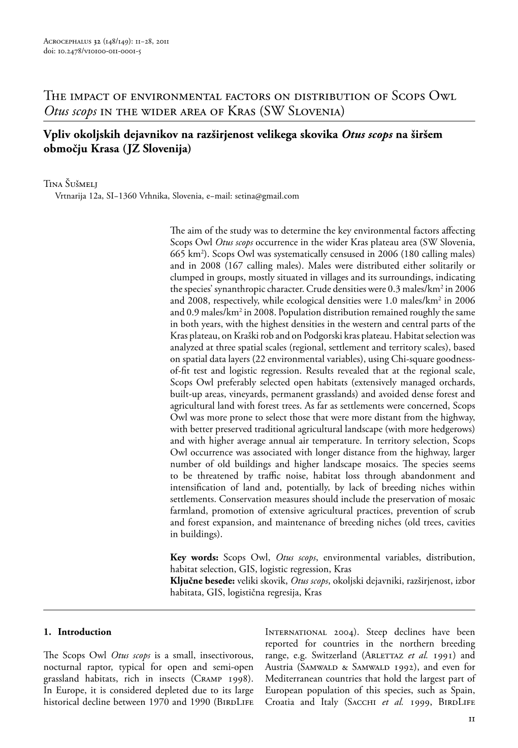 The Impact of Environmental Factors on Distribution of Scops