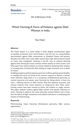 Witch Hunting: a Form of Violence Against Dalit Women in India
