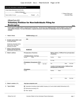 Voluntary Petition for Non-Individuals Filing for Bankruptcy Page 1