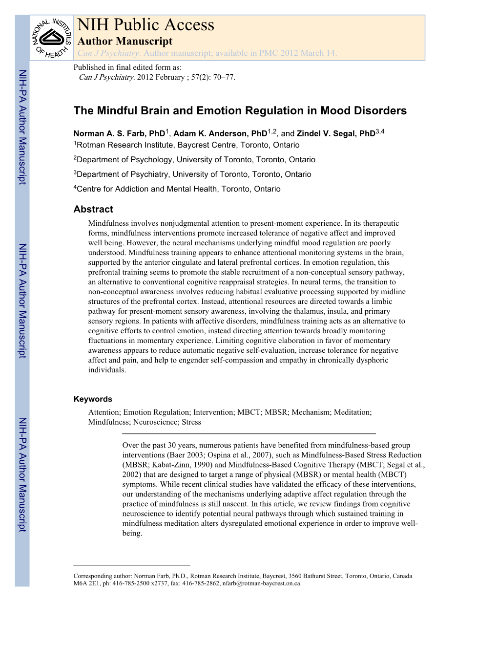 The Mindful Brain and Emotion Regulation in Mood Disorders