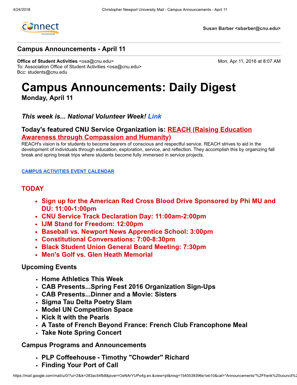 Campus Announcements - April 11