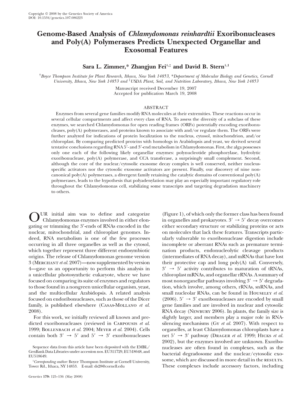 Genome-Based Analysis of Chlamydomonas Reinhardtii Exoribonucleases and Poly(A) Polymerases Predicts Unexpected Organellar and Exosomal Features