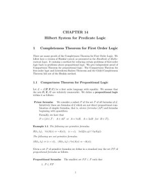 CHAPTER 14 Hilbert System for Predicate Logic 1 Completeness