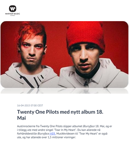 Twenty One Pilots Med Nytt Album 18. Mai