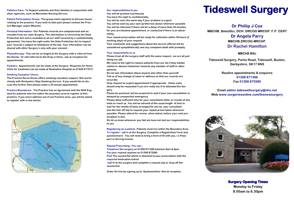 Tideswell Surgery Other Agencies, Such As Macmillan Nursing Service
