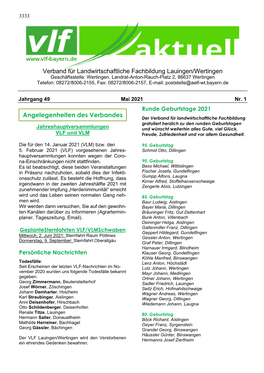 Verband Für Landwirtschaftliche Fachbildung Lauingen/Wertingen Geschäftsstelle: Wertingen, Landrat-Anton-Rauch-Platz 2, 86637 Wertingen