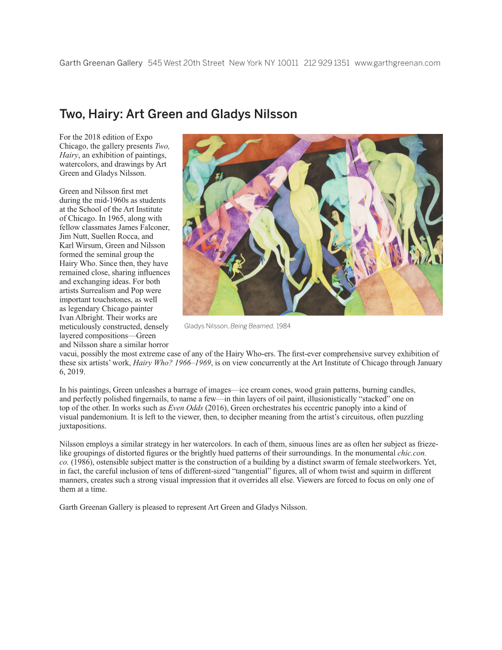Art Green and Gladys Nilsson Press Release
