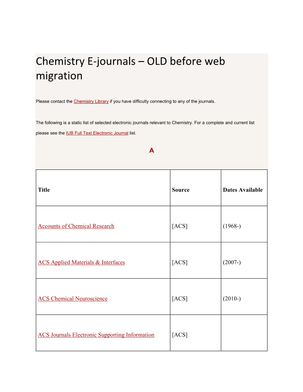 Chemistry E-Journals – OLD Before Web Migration