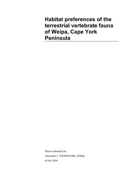 Habitat Preferences of the Terrestrial Vertebrate Fauna of Weipa, Cape York Peninsula