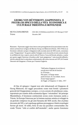 Georg Von Hùtterott, Giapponista E Figura Di Spicco Della Vita Economica E Culturale Triestina E Rovignese