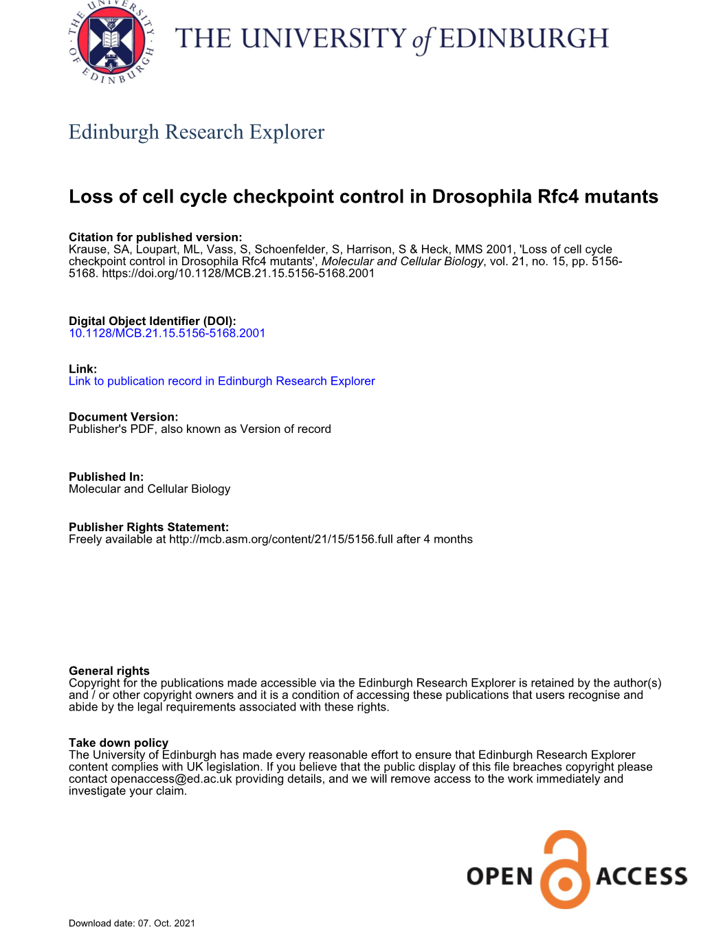 Drosophila Rfc4 Mutants