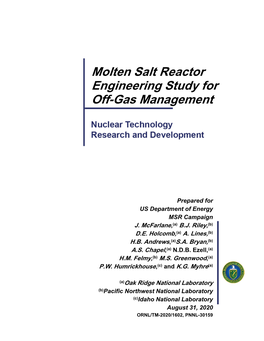 Molten Salt Reactor Engineering Study for Off-Gas Management
