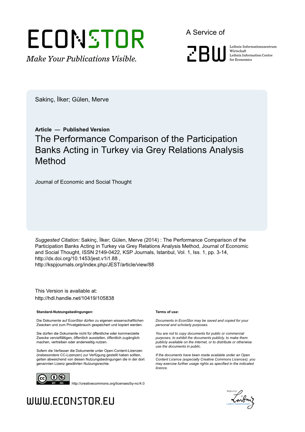 The Performance Comparison of the Participation Banks Acting in Turkey Via Grey Relations Analysis Method