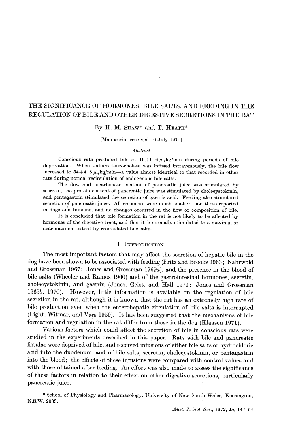 The Significance of Hormones, Bile Salts, and Feeding in the Regulation of Bile and Other Digestive Secretions in the Rat