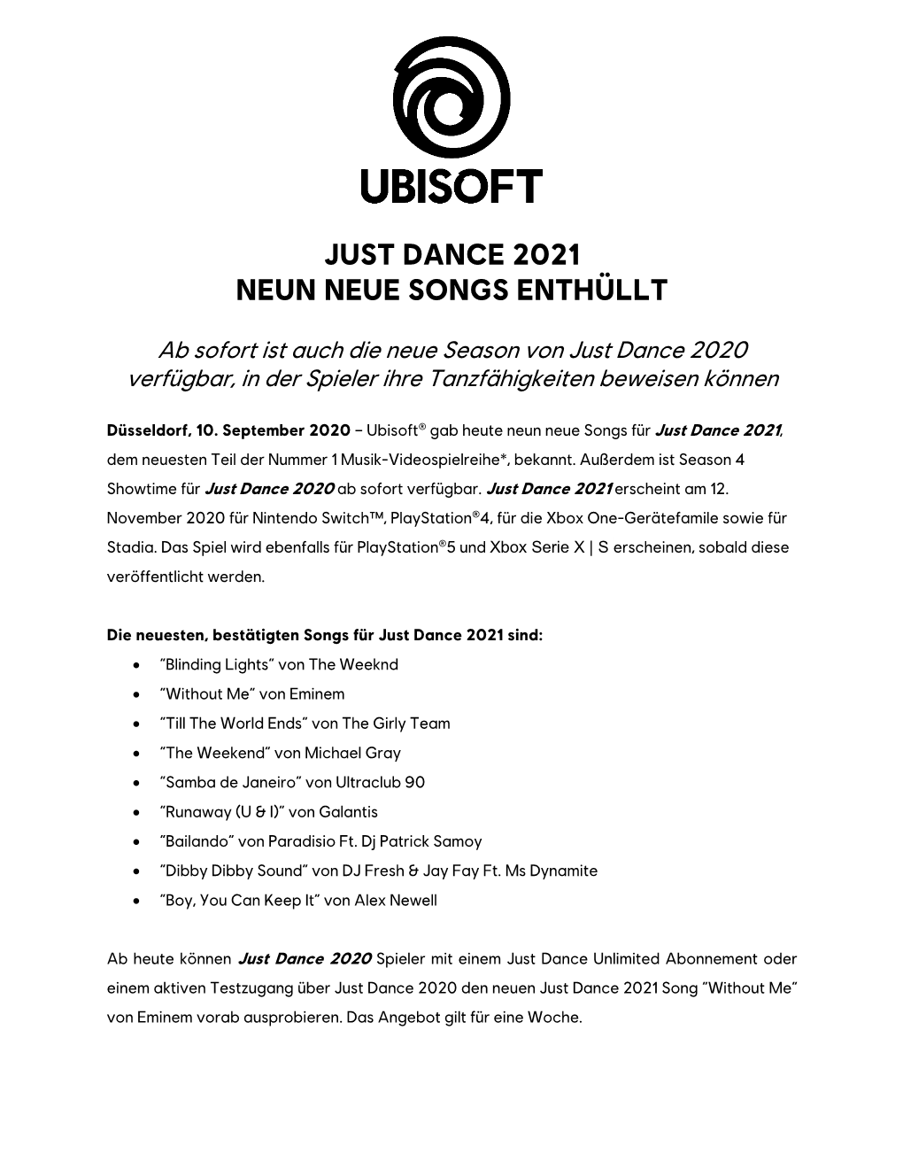 Just Dance 2021 Neun Neue Songs Enthüllt