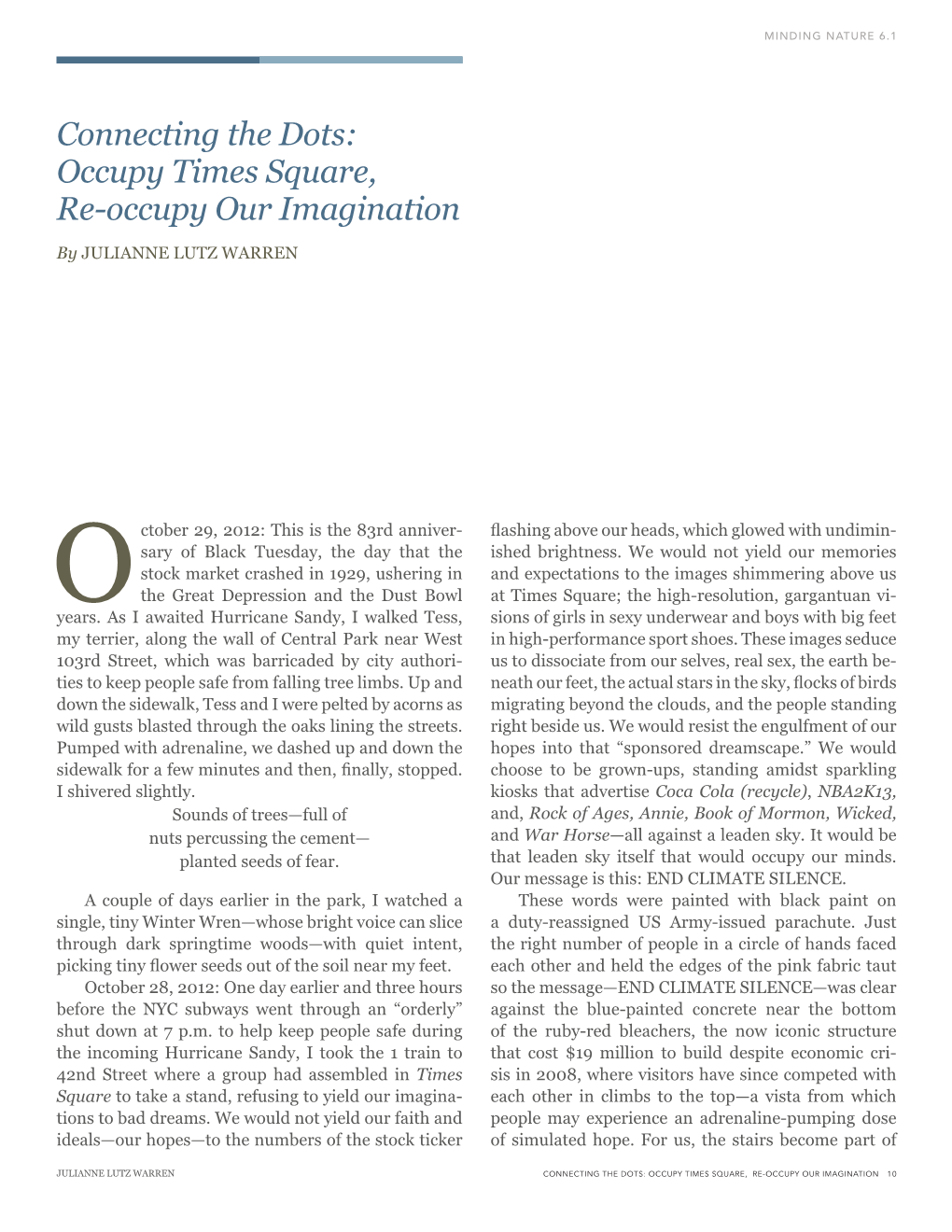 Connecting the Dots: Occupy Times Square, Re-Occupy Our Imagination by JULIANNE LUTZ WARREN