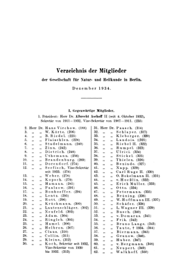 Verzeichnis Der Mitglieder Der Gesellschaft Fiir Xatur- Und Heilkunde in Berlin