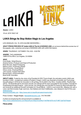LAIKA Brings Its Stop Motion Magic to Los Angeles