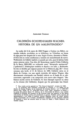 Calderon-Schopenhauer-Wagner: Historia De Un Malentendido *