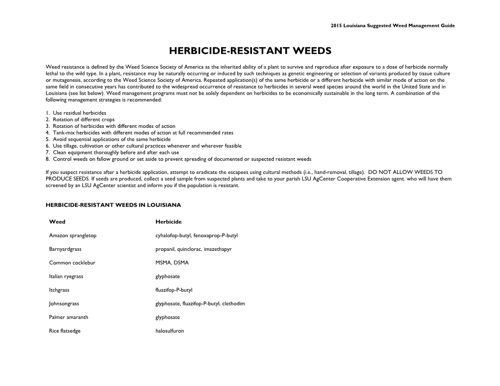 Herbicide-Resistant Weeds