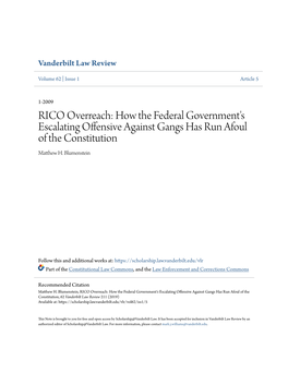 RICO Overreach: How the Federal Government's Escalating Offensive Against Gangs Has Run Afoul of the Constitution Matthew H