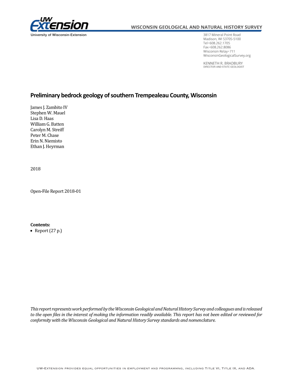 Preliminary Bedrock Geology of Southern Trempealeau County, Wisconsin