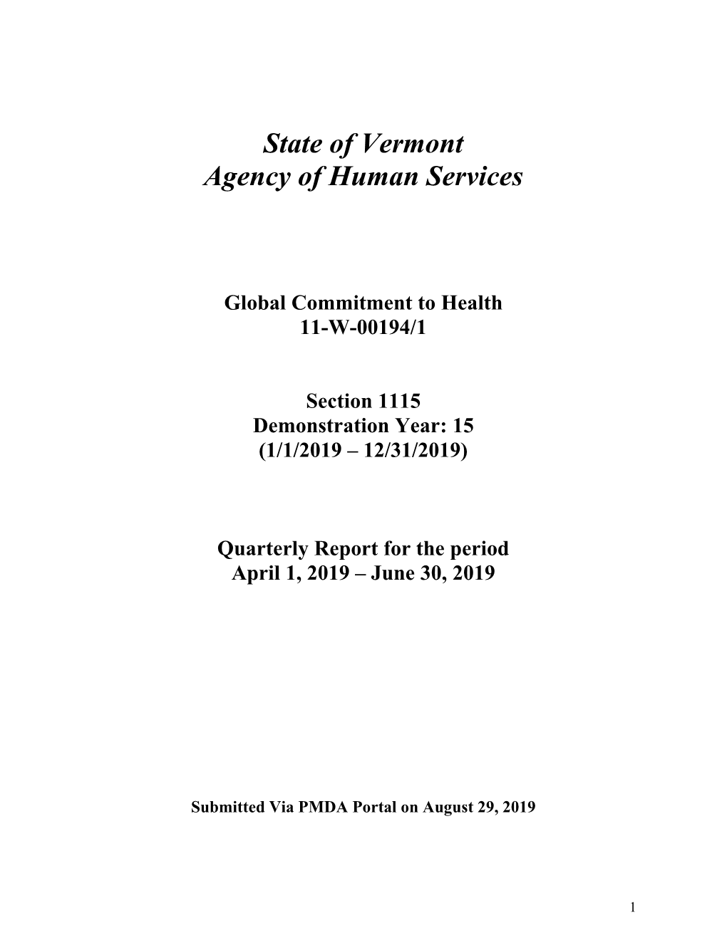 State of Vermont Agency of Human Services