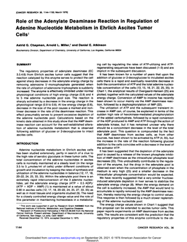 Role of the Adenylate Deaminase Reaction in Regulation of Adenine Nucleotide Metabolism in Ehrlich Ascites Tumor Cells1