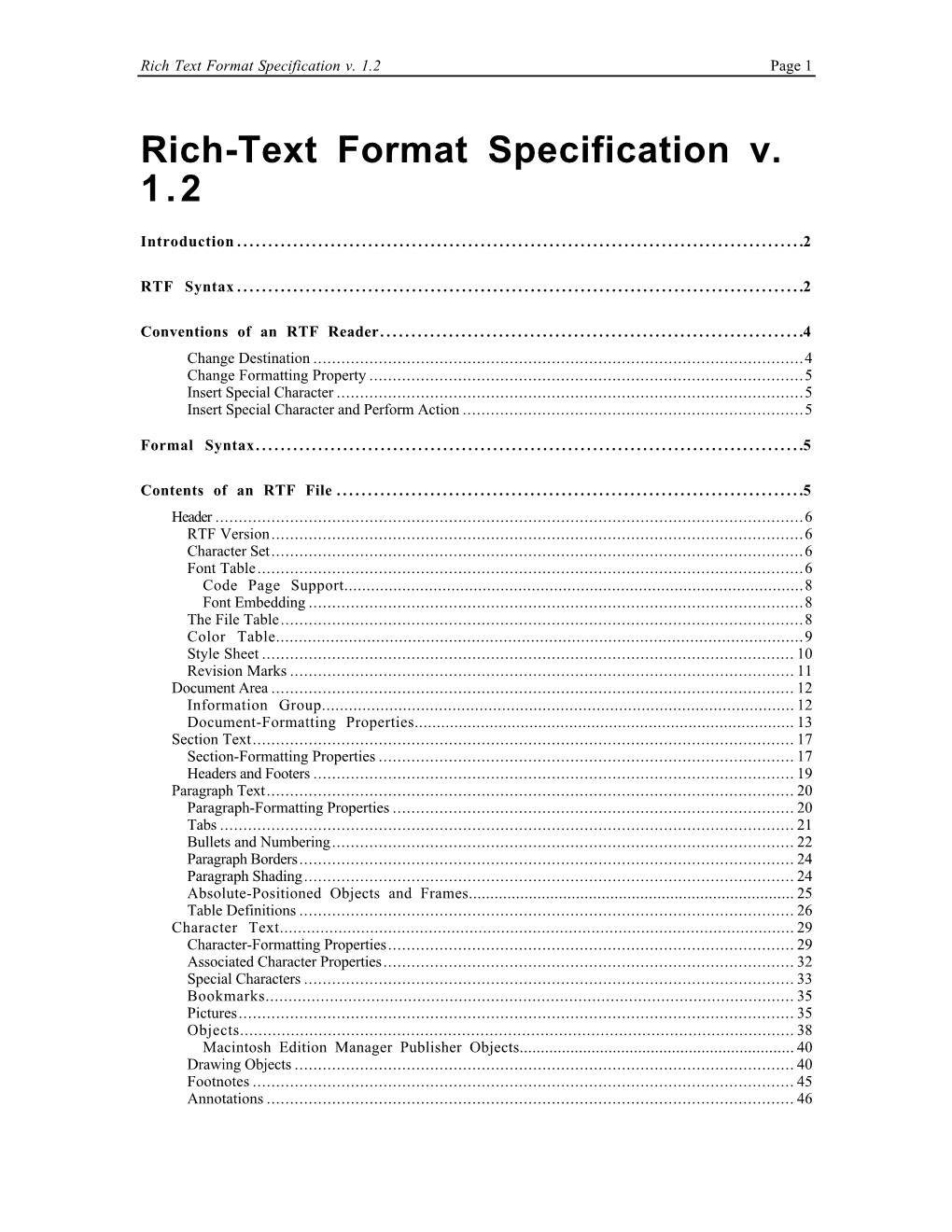 Rich-Text Format Specification V. 1.2