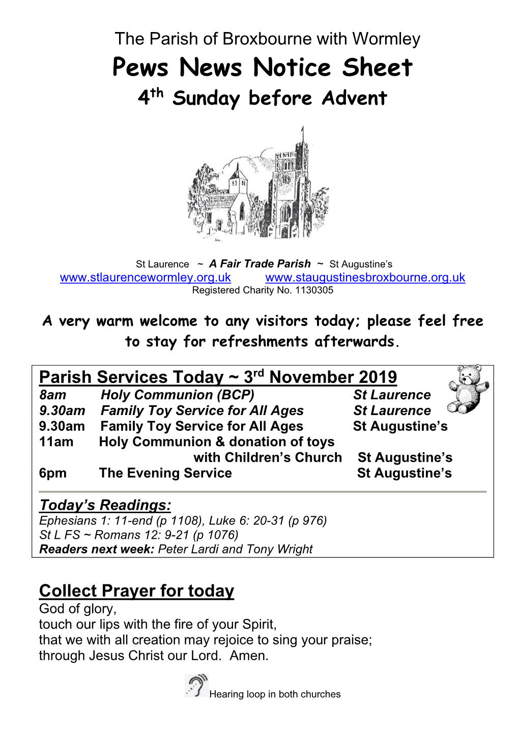 The Parish of Broxbourne with Wormley Pews News Notice Sheet 4Th Sunday Before Advent
