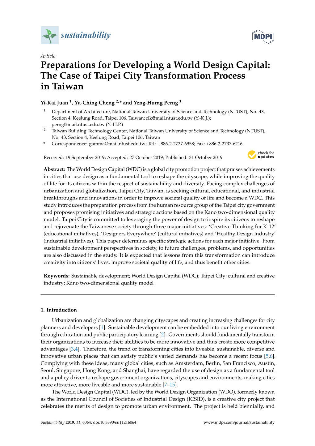 Preparations for Developing a World Design Capital: the Case of Taipei City Transformation Process in Taiwan