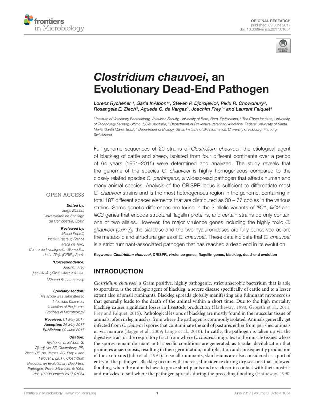 Clostridium Chauvoei, an Evolutionary Dead-End Pathogen