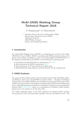 Multi-GNSS Working Group Technical Report 2018