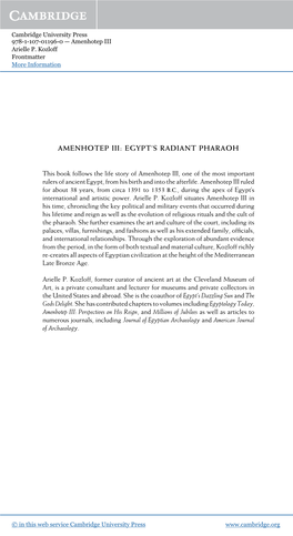 Amenhotep Iii: Egypt's Radiant Pharaoh