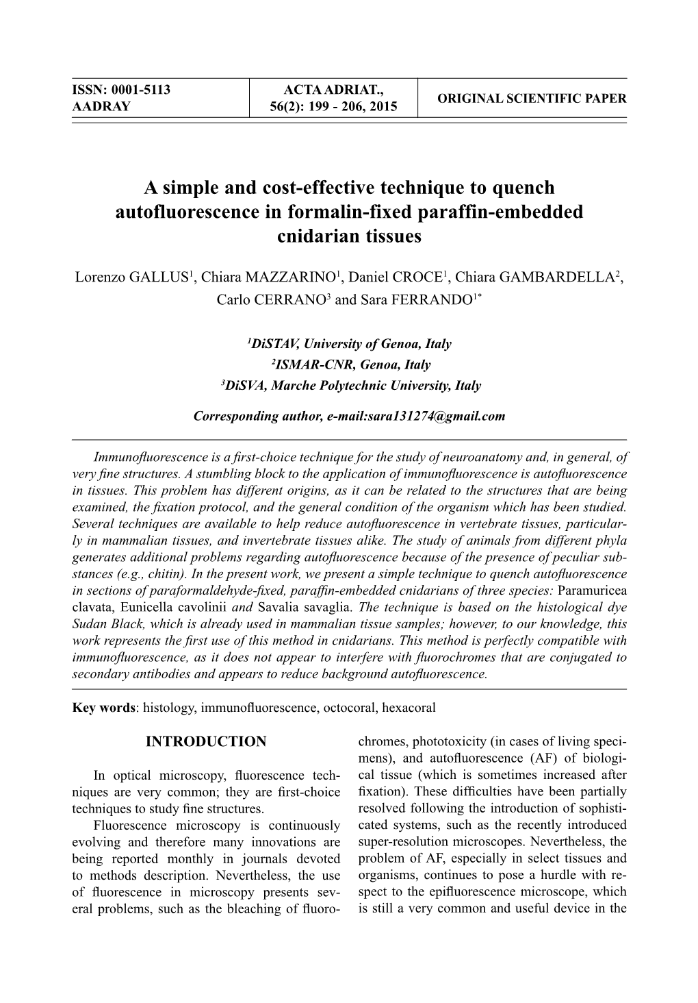 A Simple and Cost-Effective Technique to Quench Autofluorescence in Formalin-Fixed Paraffin-Embedded Cnidarian Tissues