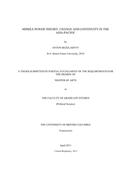 Middle Power Theory, Change and Continuity in the Asia-Pacific